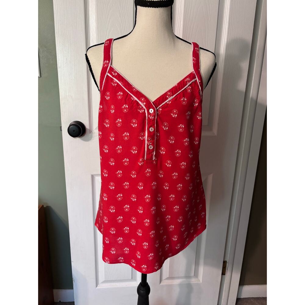 ModCloth Tank Top Women's Small Red Floral Pattern Casual V-Neck